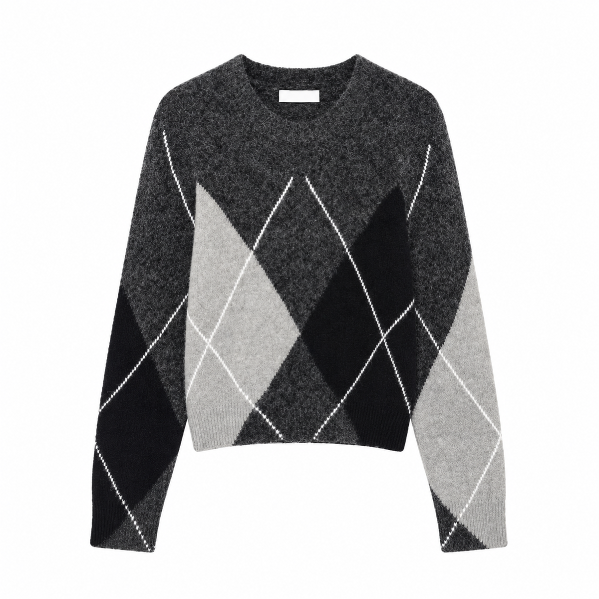 Elegante Sueter Manga Larga Cuello Redondo Retro Casual Jacquard Con Patrón Argly Moda Mujer En Tendencia
