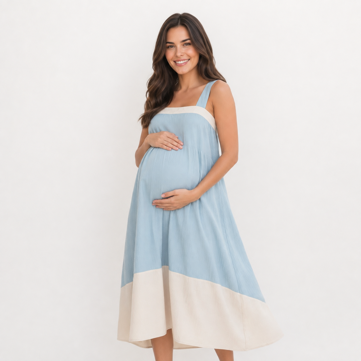 Vestido Maxi de Maternidad Azul Cielo Cómodo y Elegante