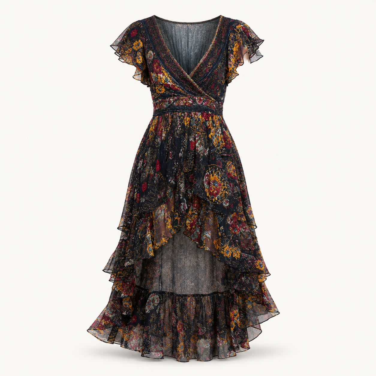 Vestido Boho Asimétrico Floral para Mujer con Escote Cruzado