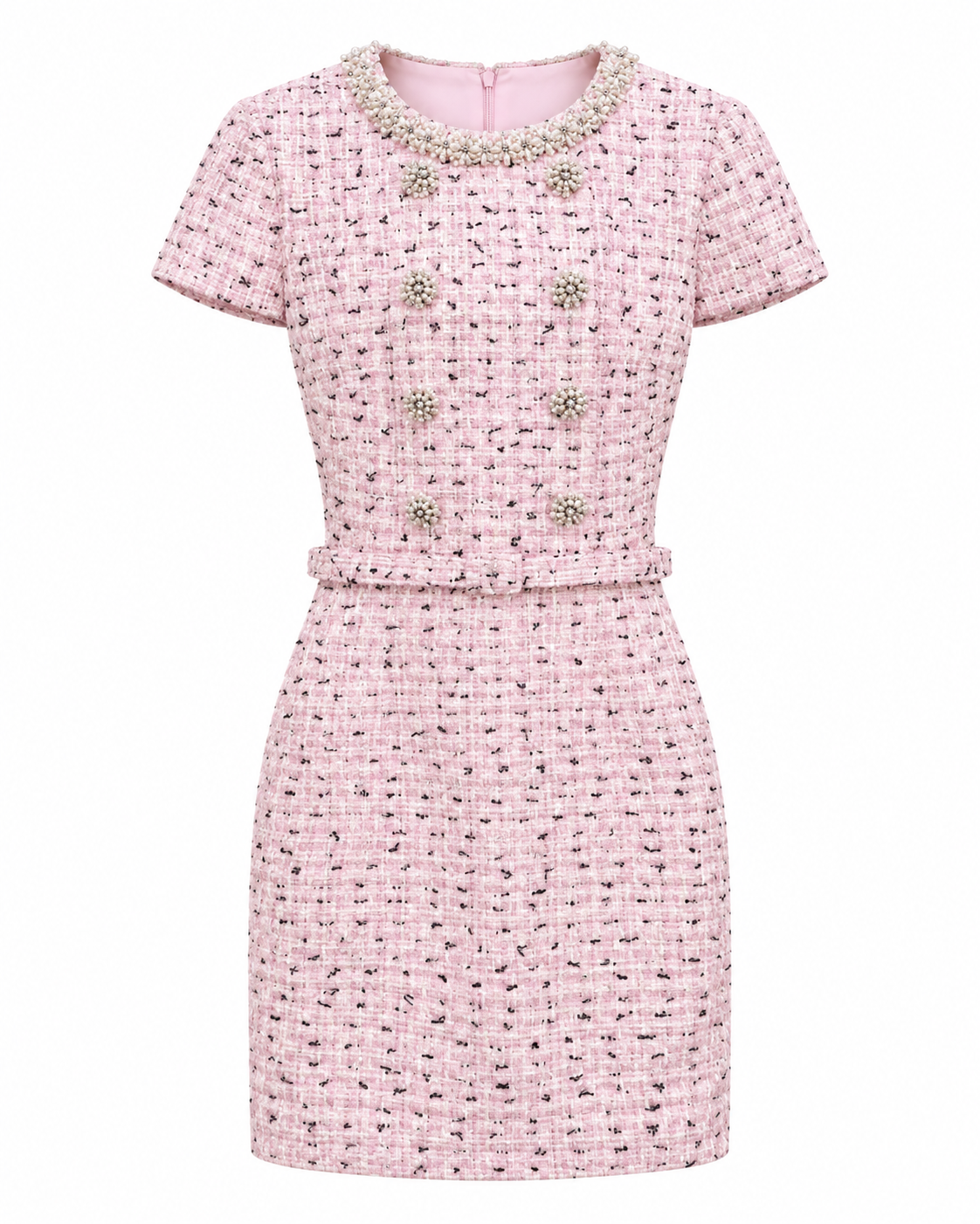 Elegante Vestido Corto Casual Formal Manga Corta Cuello Redondo Moda Mujer En Tendencia