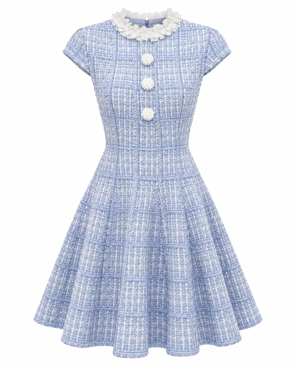 Vestido Elegante Corto De Punto A Cuadros Floral Cintura Alta Casual Formal Moda Mujer En Tendencia
