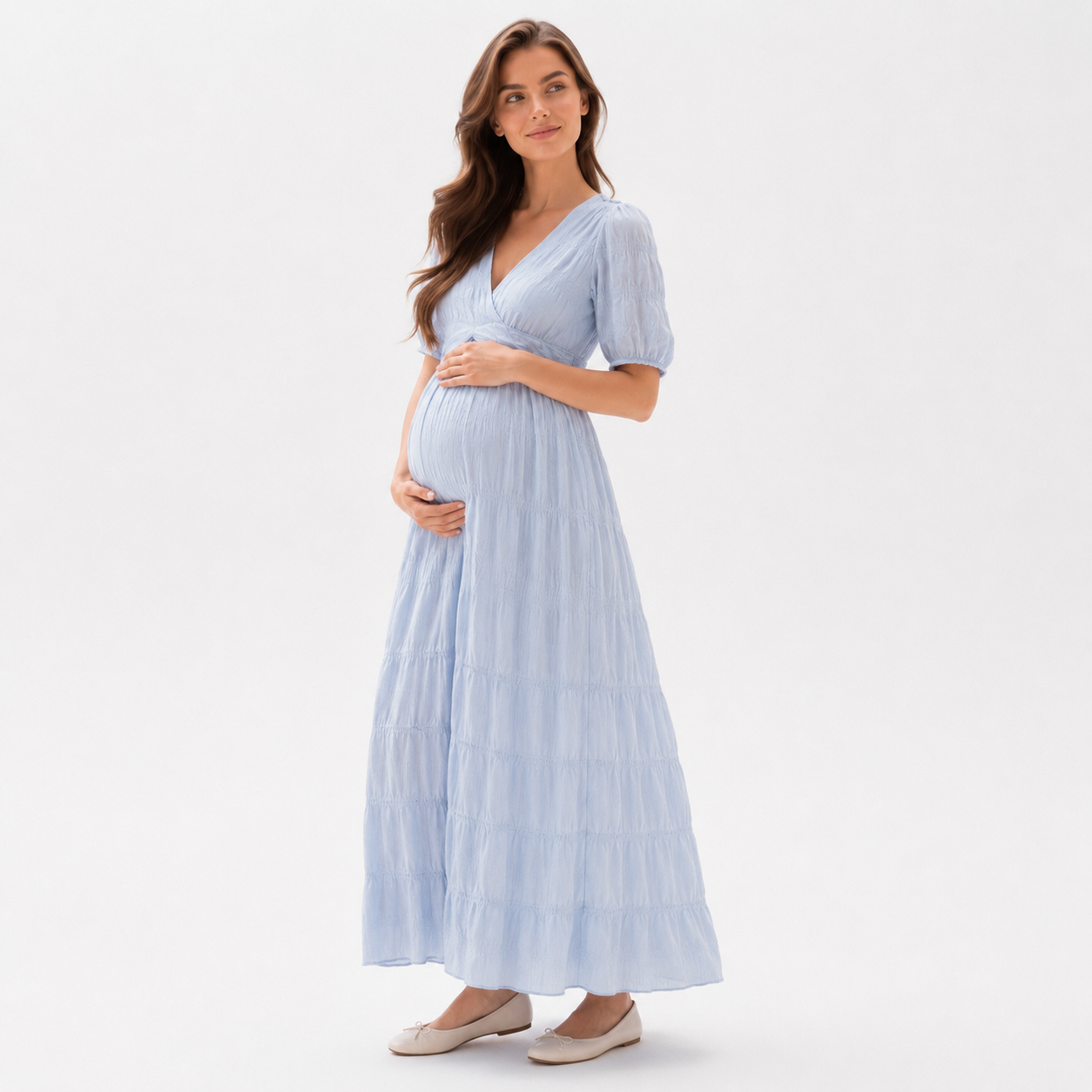 Vestido Maternal Largo Azul Cielo – Cómodo, Fresco y Elegante