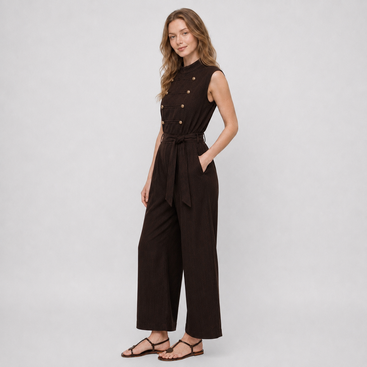 Mono Café para Mujer Con Cuello Alto y Pierna Amplia