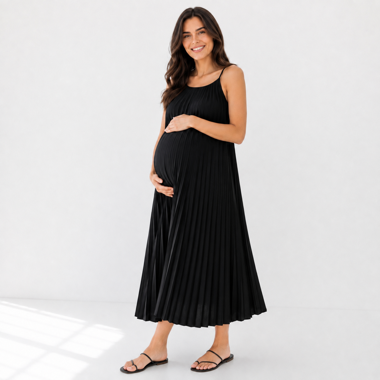 Vestido de Maternidad Largo Plisado Fresco Negro