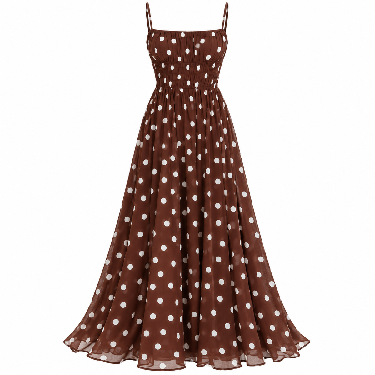 Elegante Vestido Largo Cintura Elástica Estampados Lunares Sin Mangas Moda Mujer En Tendencia