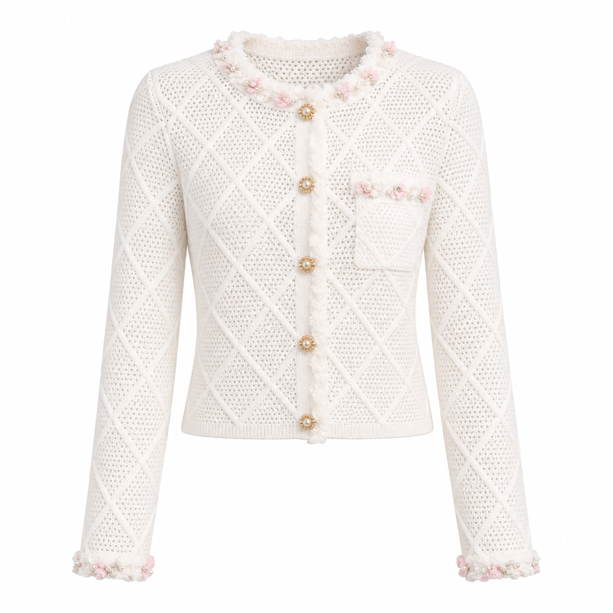 Elegante Suéter Casual De Punto Con Botones De Perla Estilo francés Cuello Redondo Moda Mujer En Tendencia