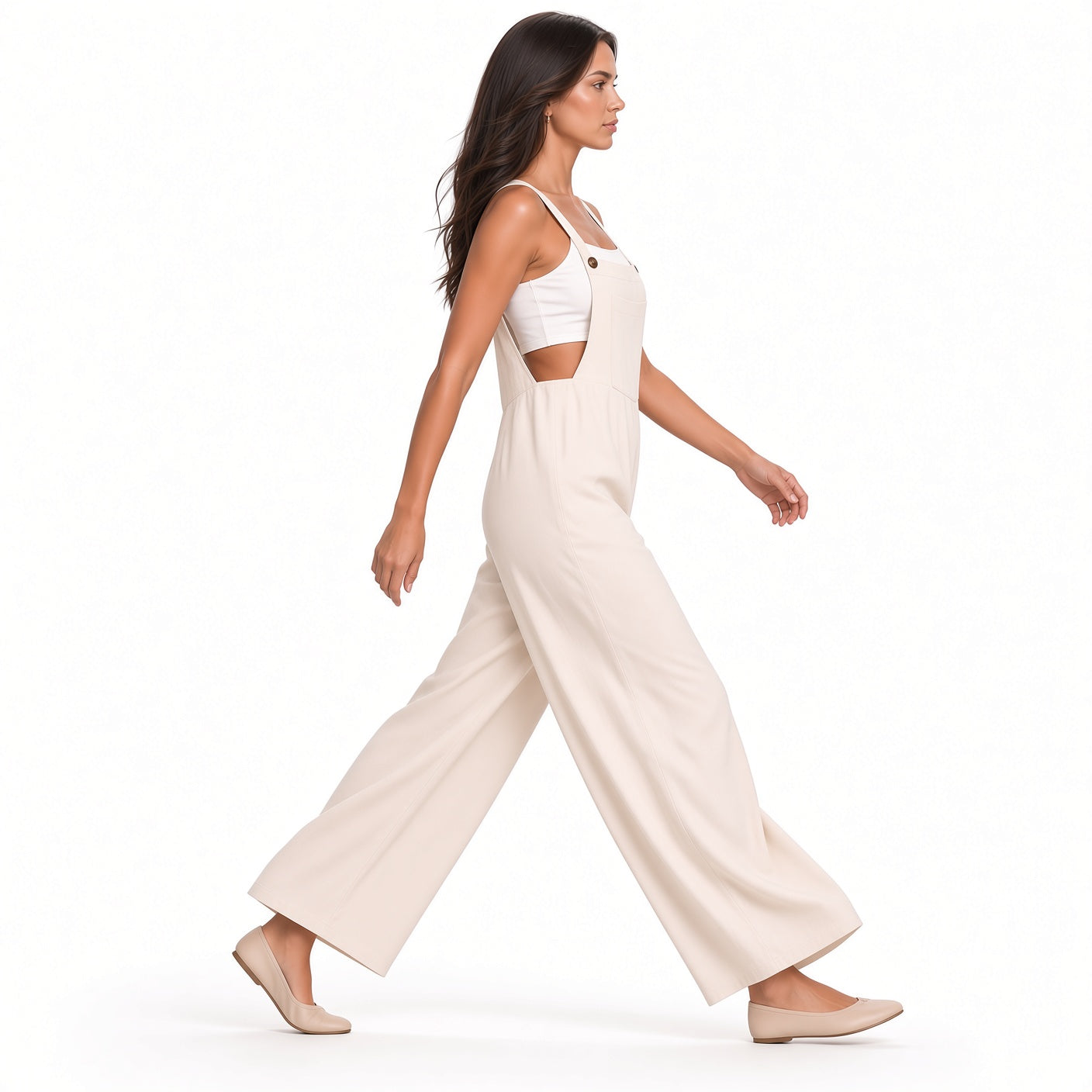 Mono Elegante Sin Mangas Tela Fresca Con Botones Pantalón Holgado Casual Moda Mujer En Tendencia