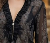 Blusa Elegante De Chifón Con Cuello V y Bordado Plisado Moda Mujer En Tendencia