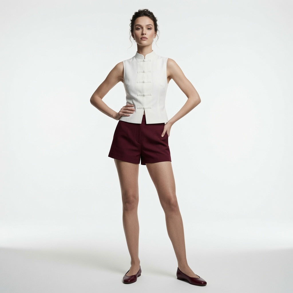 Blusa Casual formal Elegante Estilo Chino Manga Corta Para Mujer, Manga Corta Moda En Tendencia.