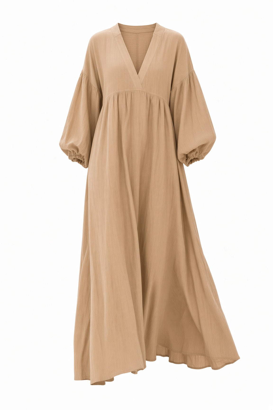 Vestido Elegante Largo Cuello V Mangas De Farol De Algodón y Lino Moda Mujer En Tendencia