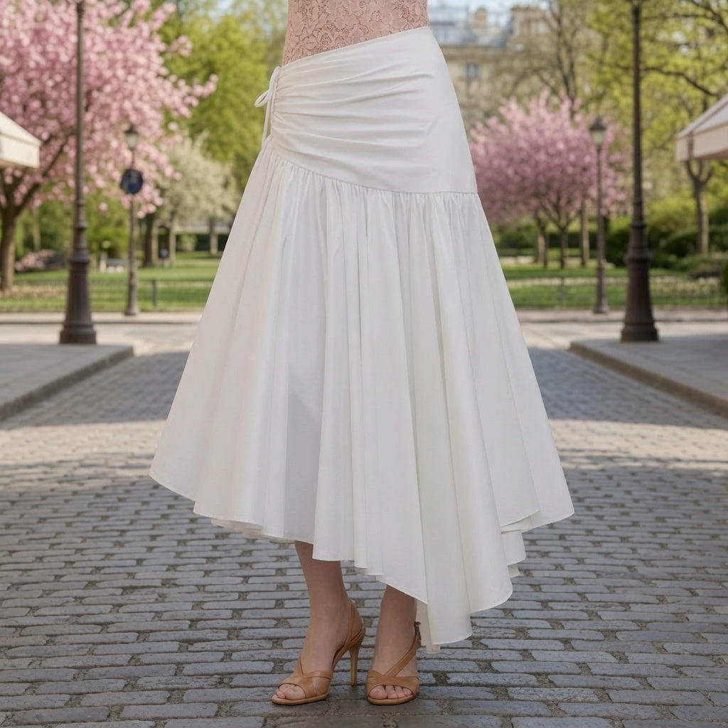 Conjunto Elegante Top De Encaje Rosa y Falda larga Blanca Moda Mujer En Tendencia.