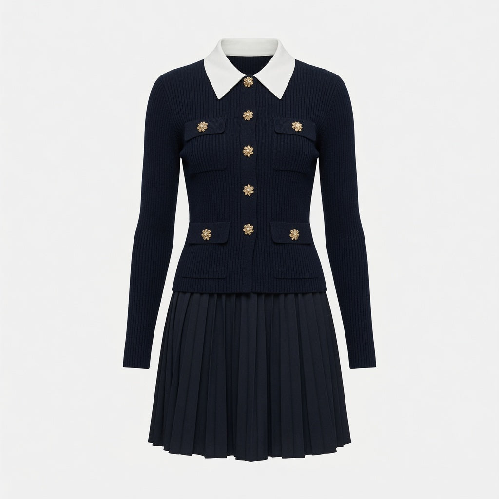 Vestido Elegante Corto Midi De Punto Plisado Casual Formal Moda Mujer En Tendencia
