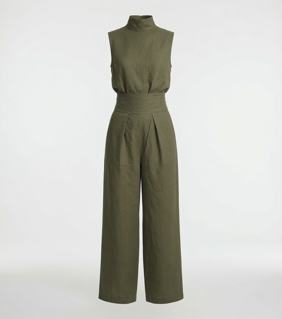 Conjunto de Blusa sin Mangas y Pantalón de Pierna Ancha de Algodón y Lino para Mujer - Estilo Minimalista