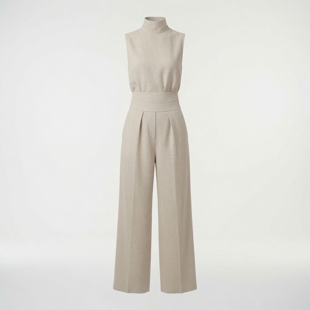 Conjunto de Blusa sin Mangas y Pantalón de Pierna Ancha de Algodón y Lino para Mujer - Estilo Minimalista