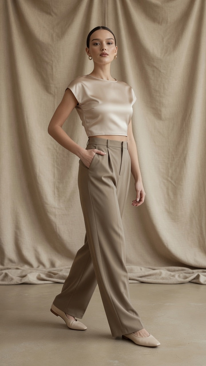 Pantalón Elegante Para Mujer Pierna Ancha Corte de Cintura Alta Casual Moda Mujer En Tendencia