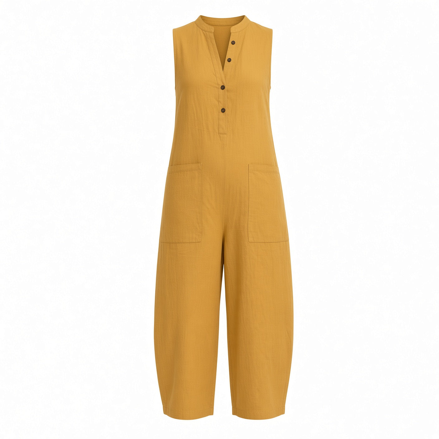 Elegante Mono Casual En Color Liso Holgado Pierna Ancha Sin Mangas Con Botones Fresco Moda Mujer En Tendencia