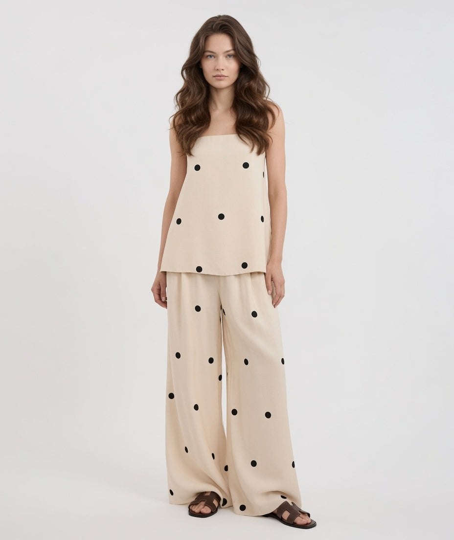 Conjunto Elegante Top Y Pantalón Fresco Set Holgado Pierna Recta Moda Mujer En Tendencia