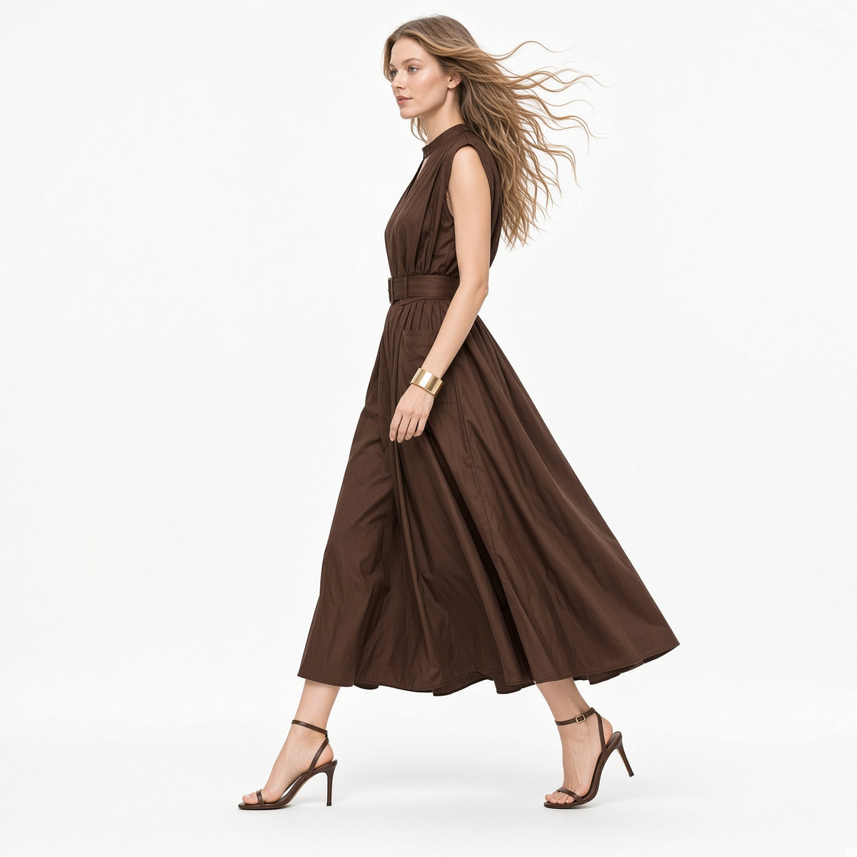 Vestido Elegante Largo Color Solido Cintura Alta Sin Mangas Casual Moda Mujer En Tendencia
