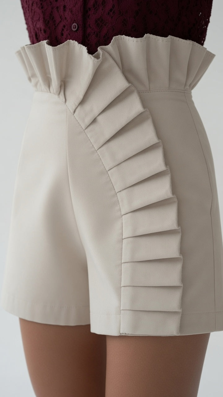 Pantalones Cortos Elegantes Con Volantes Para Mujer