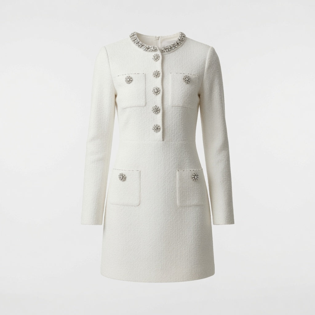 Vestido Elegante Midi Corto Punto Blanco Midi Casual Formal Moda Mujer En Tendencia
