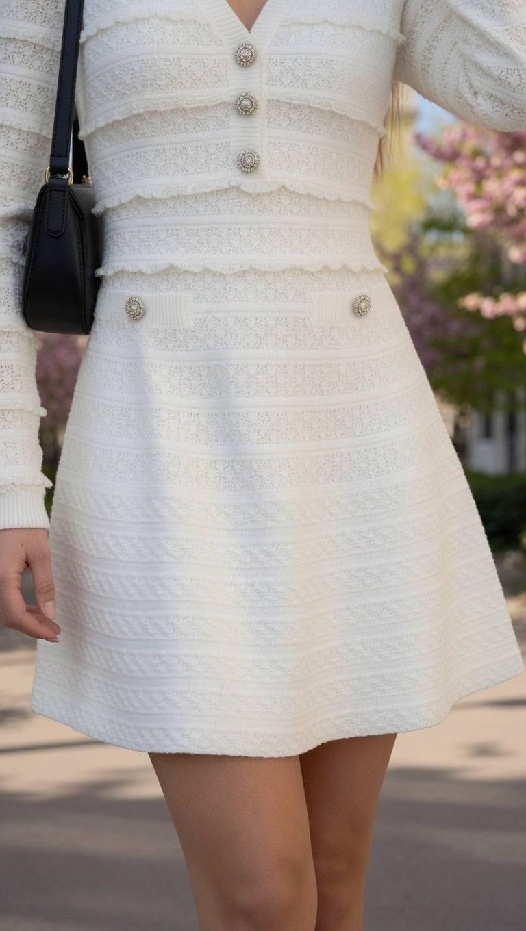 Vestido Elegante De Punto En Cuello V Con Encaje En Manga Larga Moda Mujer En tendencia.