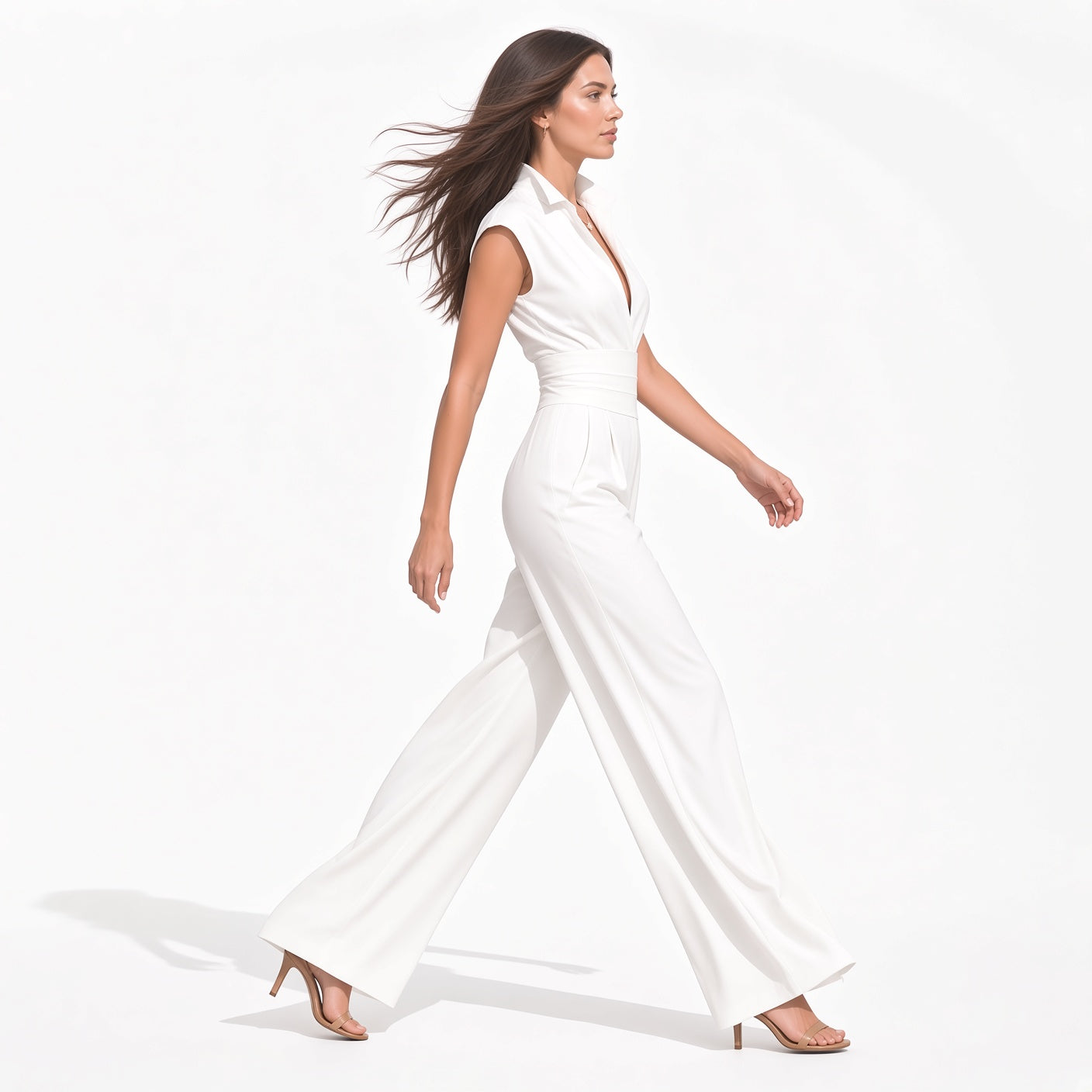 Mono Elegante Casual Cintura media Holgado Pierna Ancha Tela Poliéster Moda Mujer En Tendencia