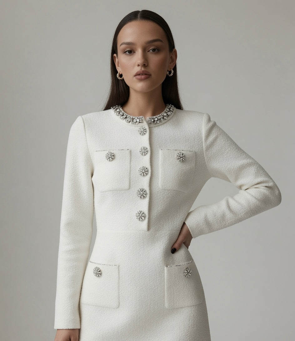 Vestido Elegante Midi Corto Punto Blanco Midi Casual Formal Moda Mujer En Tendencia