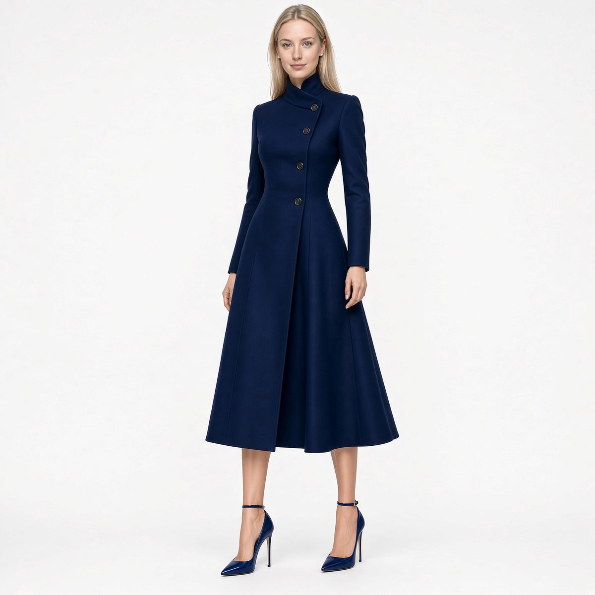 Elegante Vestido Largo Manga Larga Asimétrico Cuello Alto Color Solido Casual Formal Moda Mujer En Tendencia