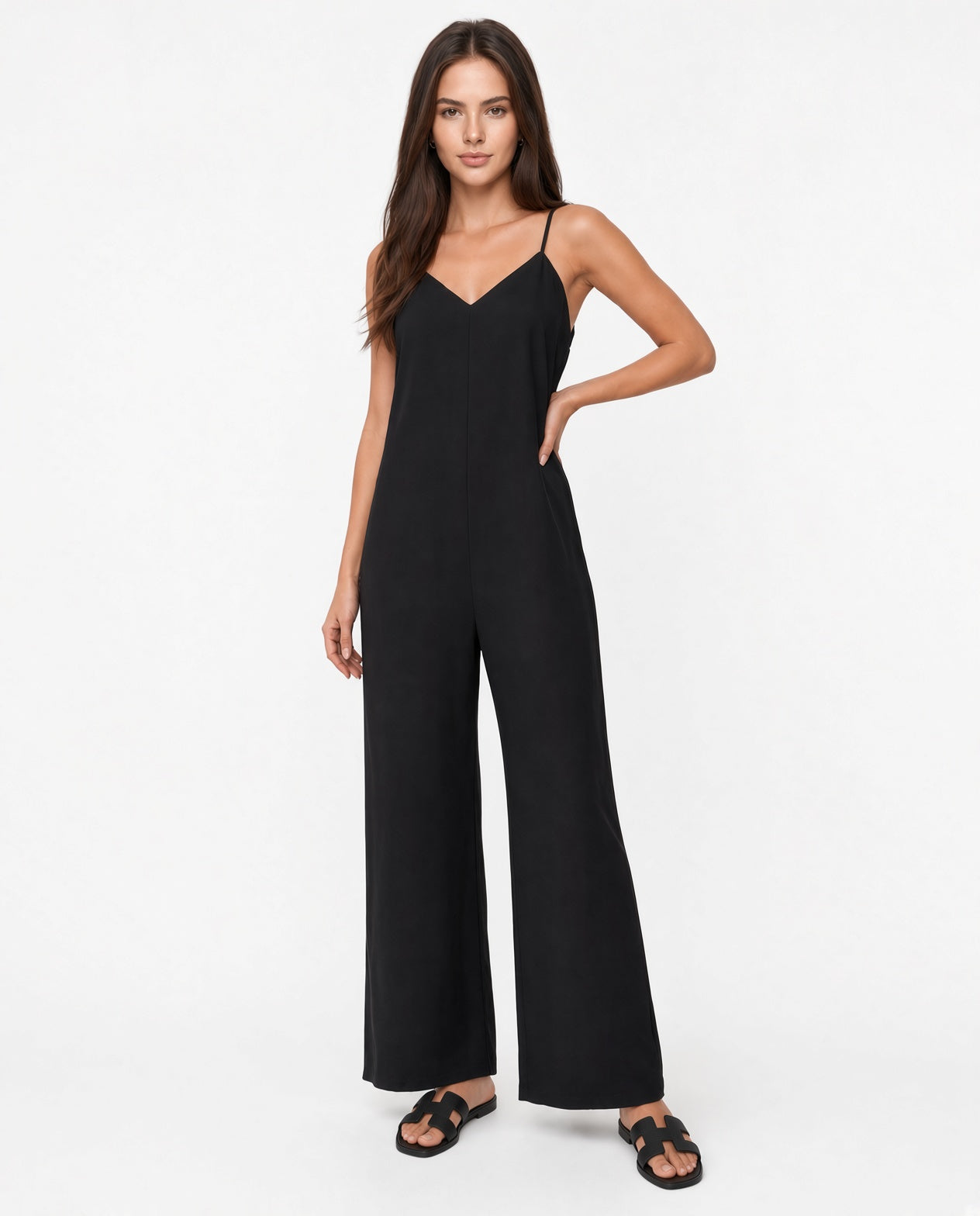 Mono Elegante Casual Con Tirantes Finos Cuello V Pierna Ancha Moda Mujer En Tendencia