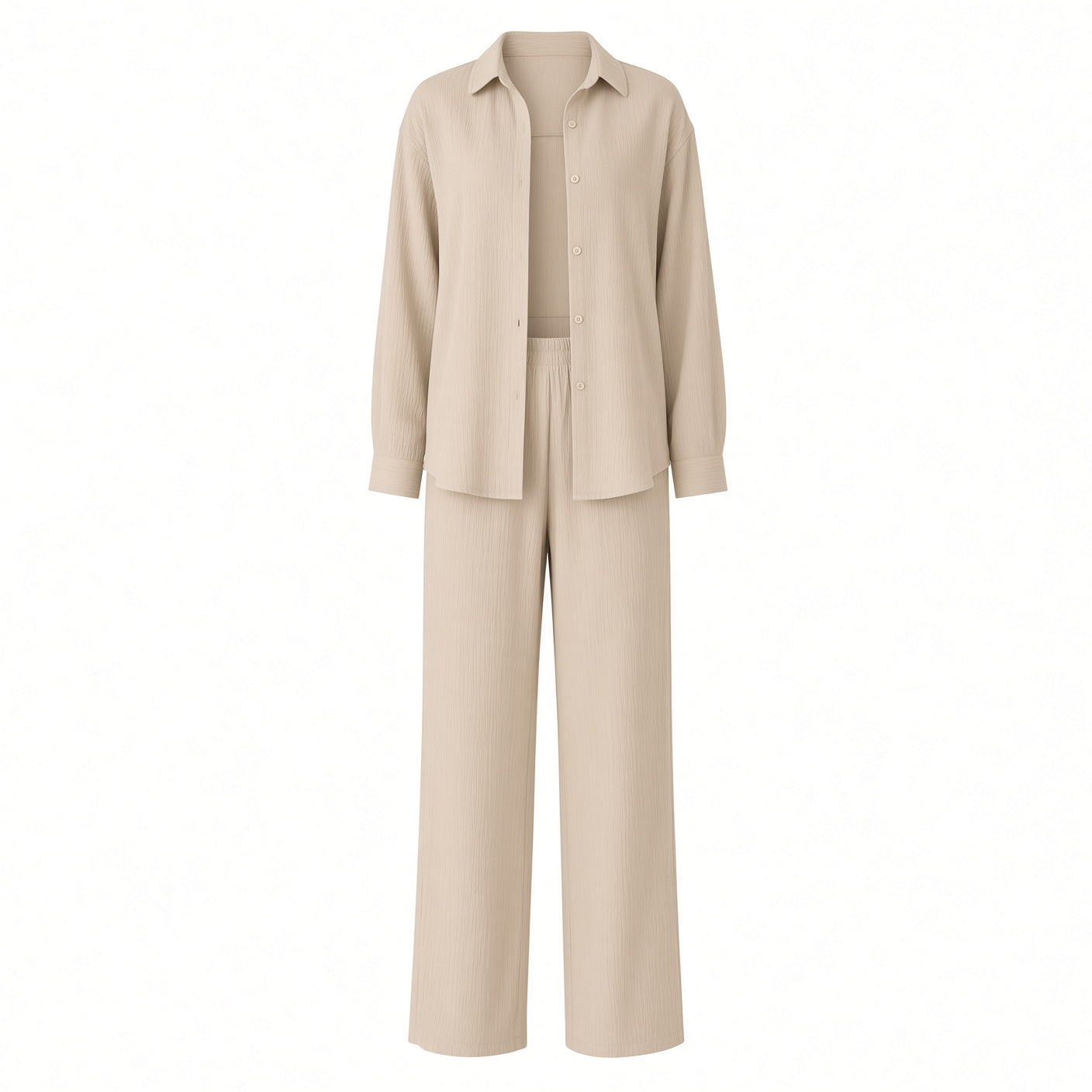 Conjunto Elegante Casual Camisa Y Pantalón Holgado Pierna Ancha Fresco Moda Mujer En Tendencia