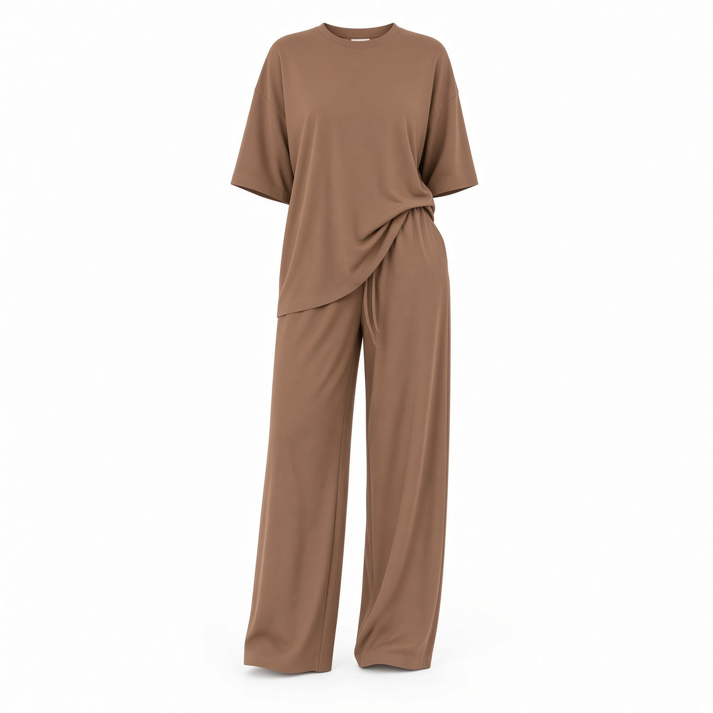 Conjunto Elegante De Pantalón Ancho De Cintura Alta Cuello redondo Estilo Holgado Moda Mujer En Tendencia