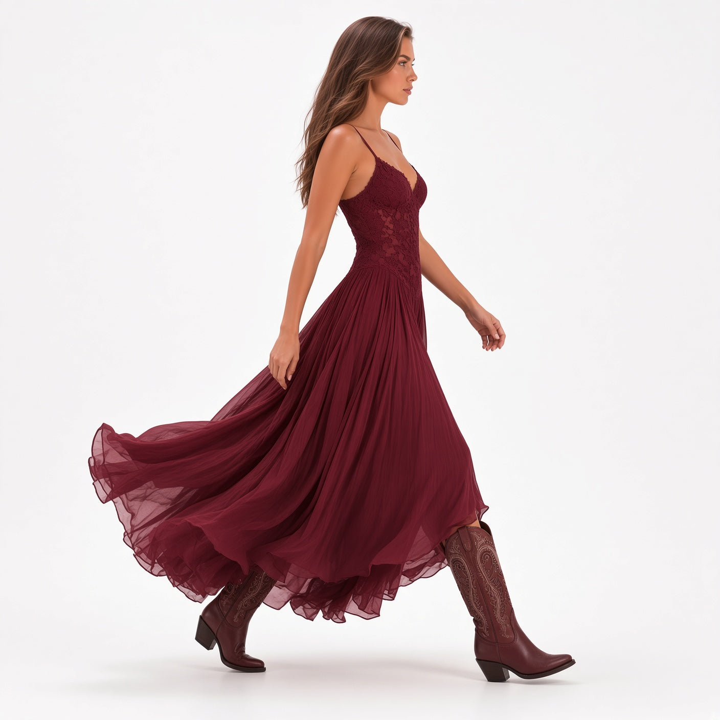 Vestido Elegante Largo Con Estampado Fino Con Tirantes Casual Moda Mujer En Tendencia