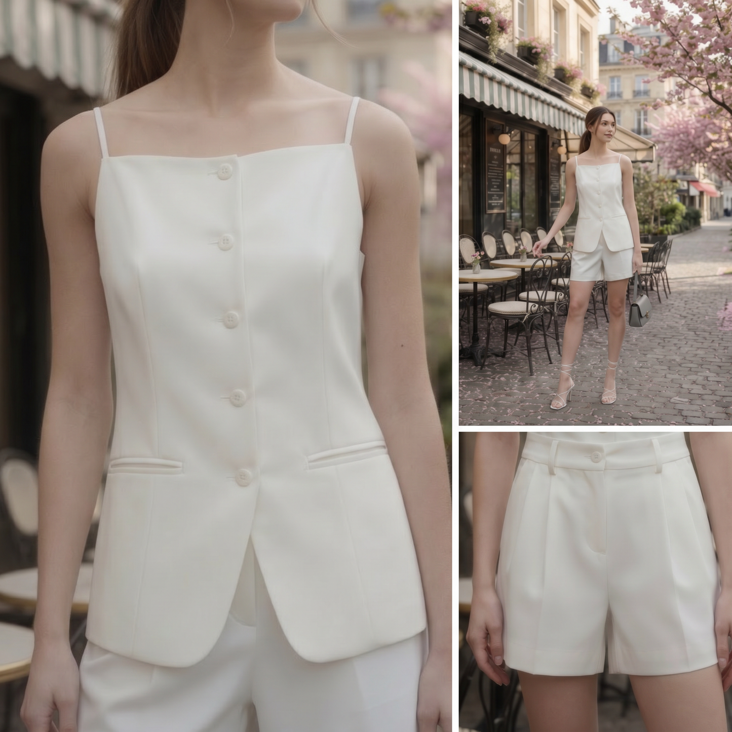 Set Chaleco y Short Moda Mujer Casual Formal Color Marfil En Tendencia