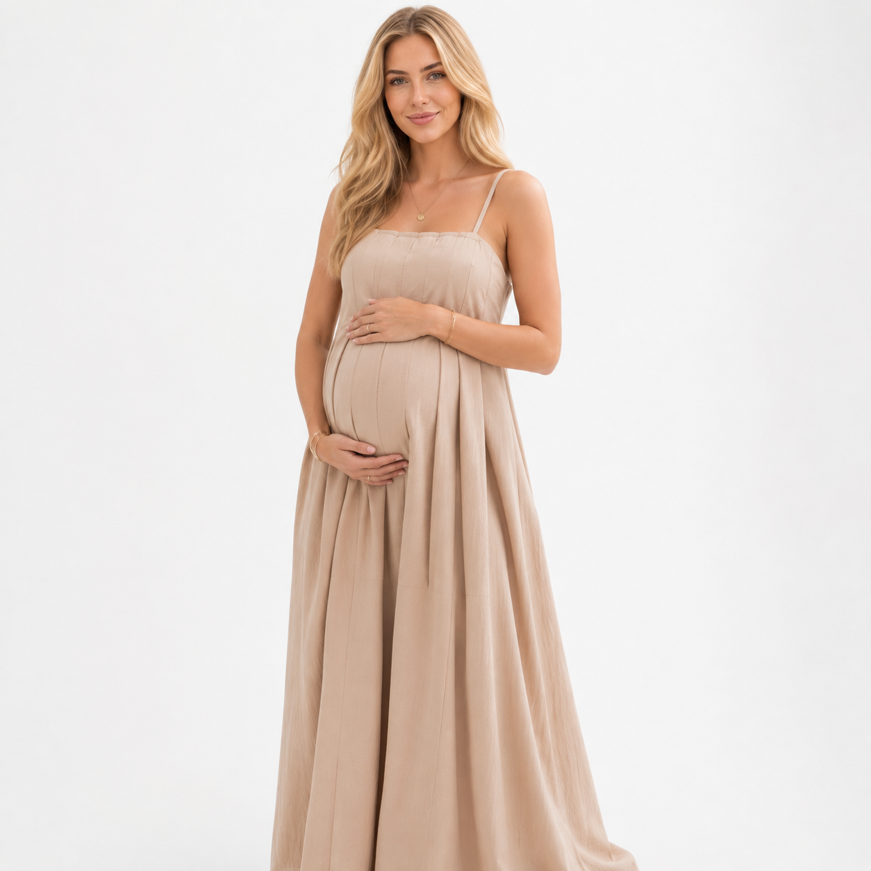 Vestido Maxi Fluido Beige Cómodo y Elegante para Mujer