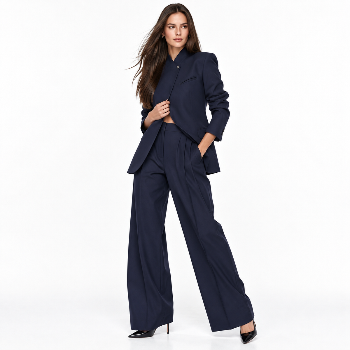 Conjunto Sastre para Mujer con Blazer Entallado y Pantalón Pierna Ancha