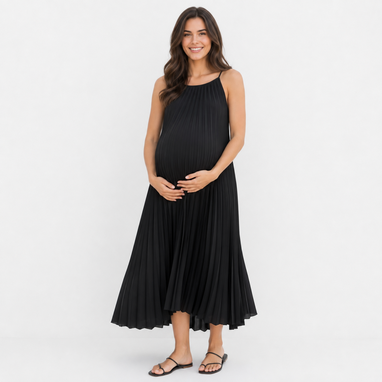 Vestido de Maternidad Largo Plisado Fresco Negro