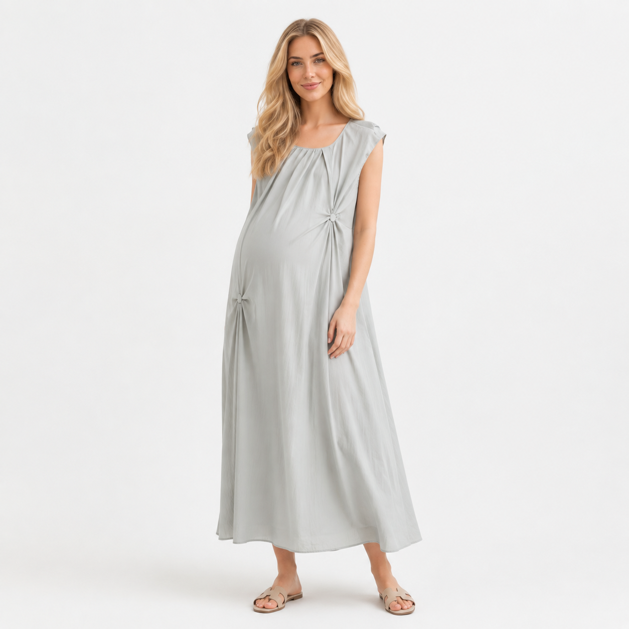 Vestido Largo de Maternidad con Detalles Drapeados