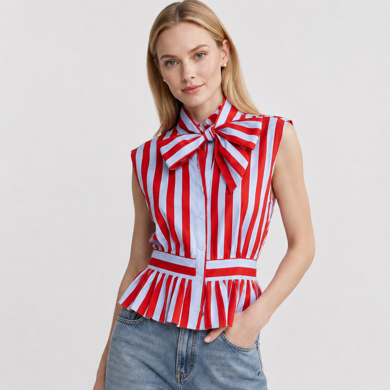 Blusa de Rayas con Moño en Tendencia