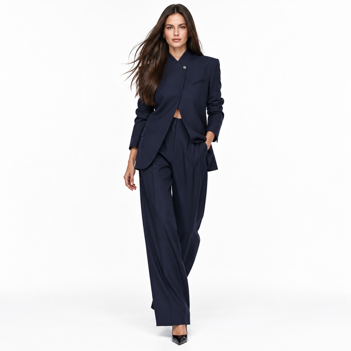 Conjunto Sastre para Mujer con Blazer Entallado y Pantalón Pierna Ancha