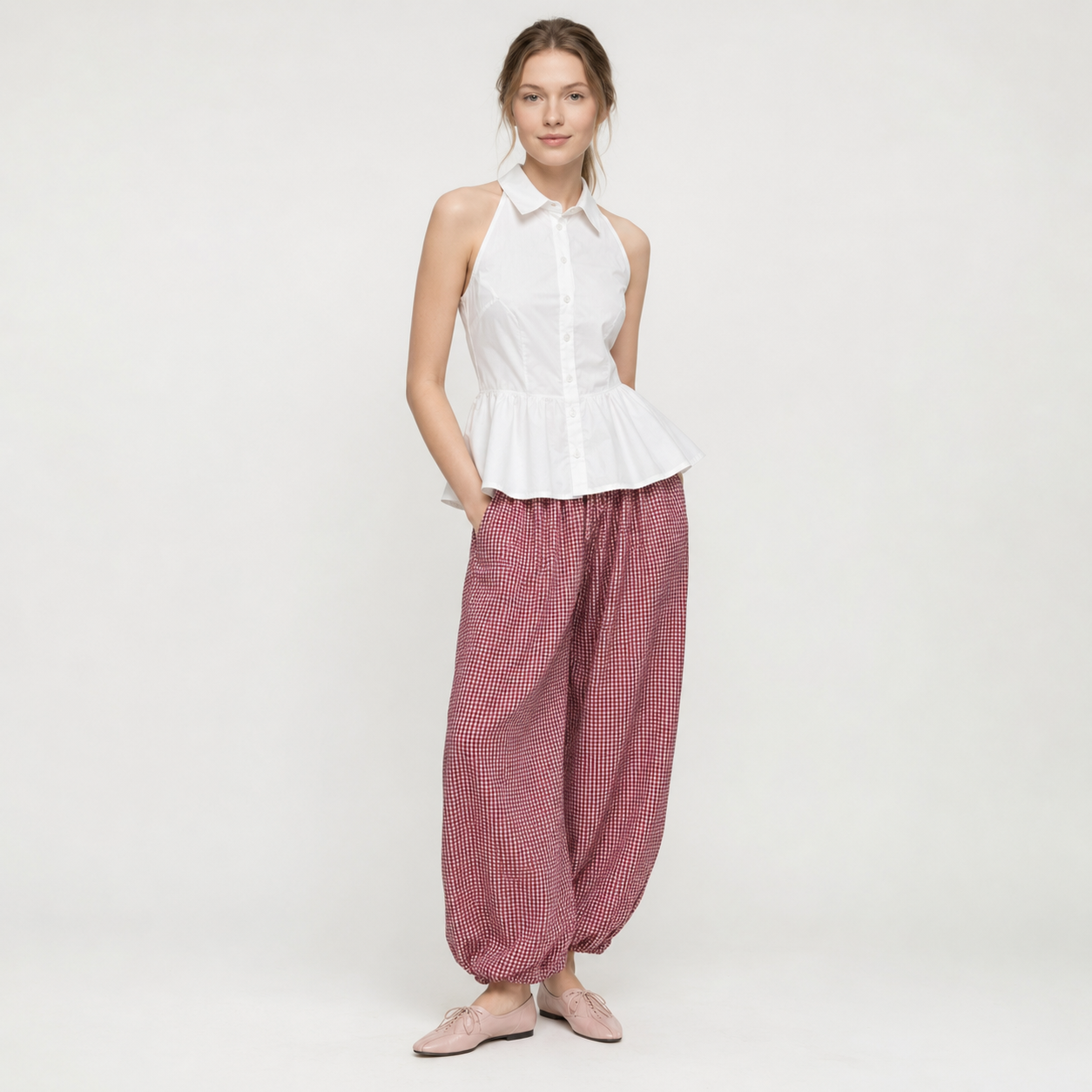 Pantalón de Cuadros  Amplio para Mujer en Tendencia en Dos Tonos