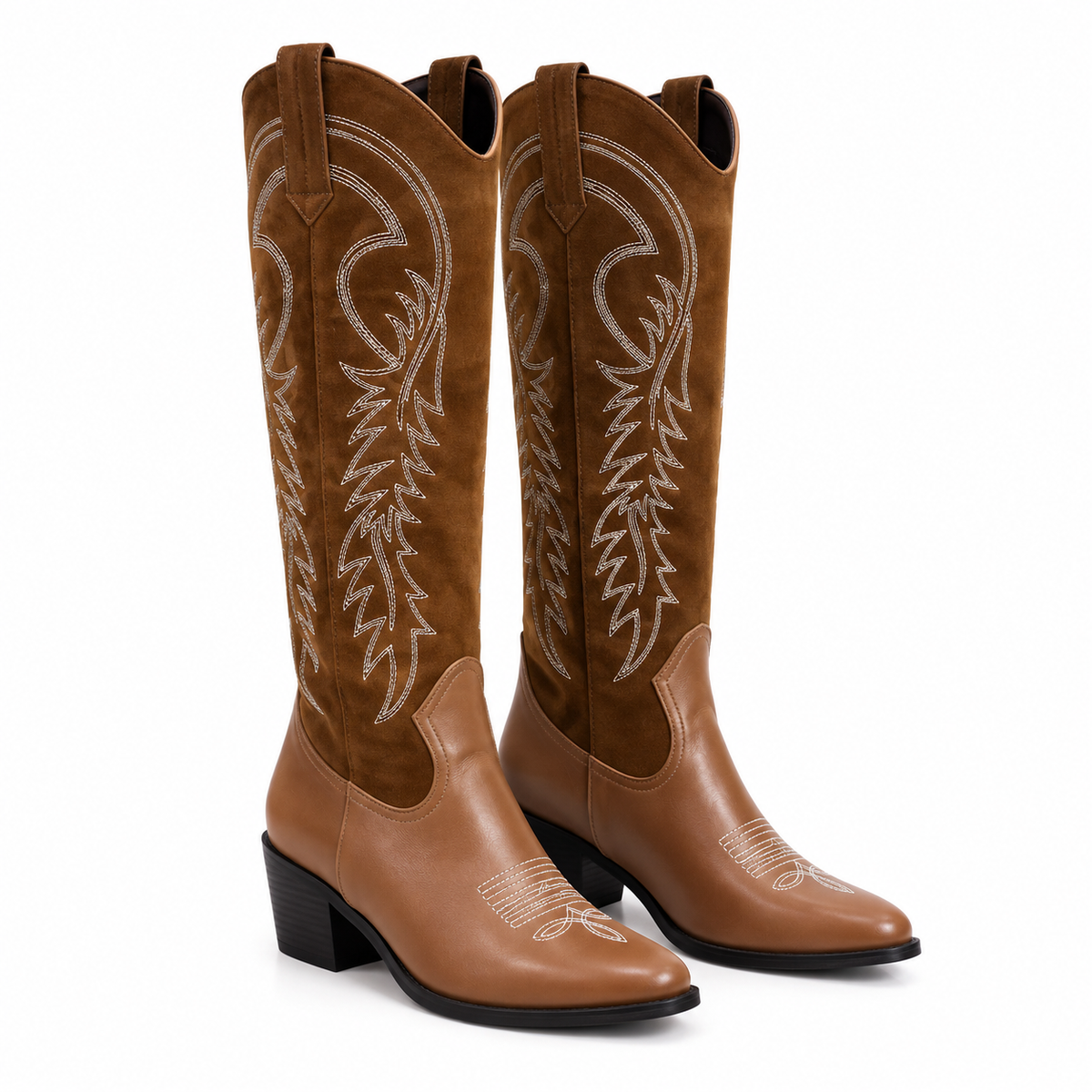 Botas Vaqueras Altas Café con Bordado Western