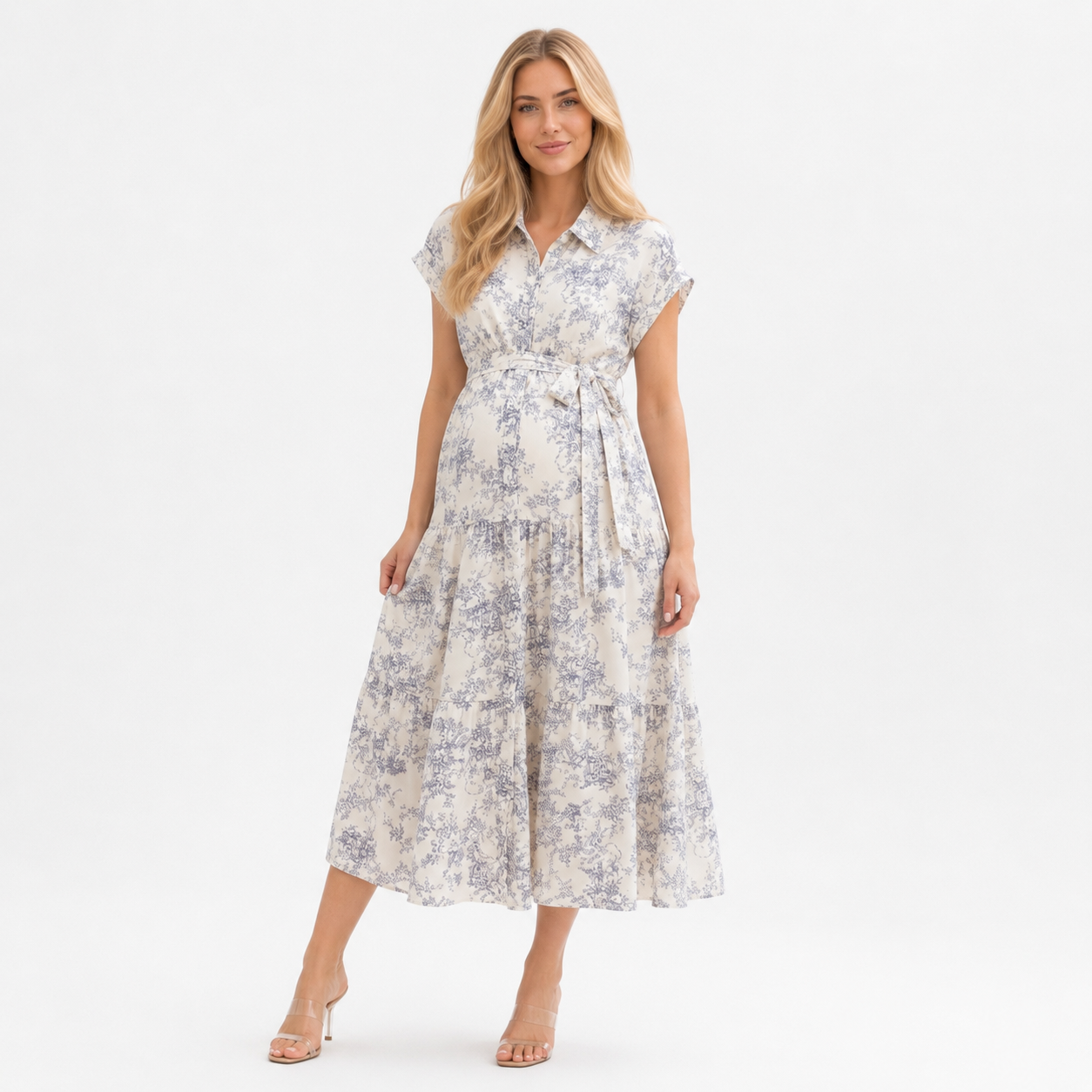Vestido de Maternidad Midi Floral con Cintura Ajustable