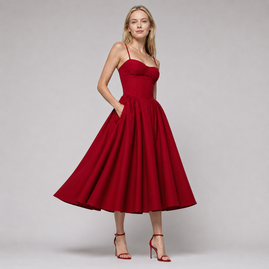 Vestido Midi con Corsé y Falda amplia para Mujer en Tendencia