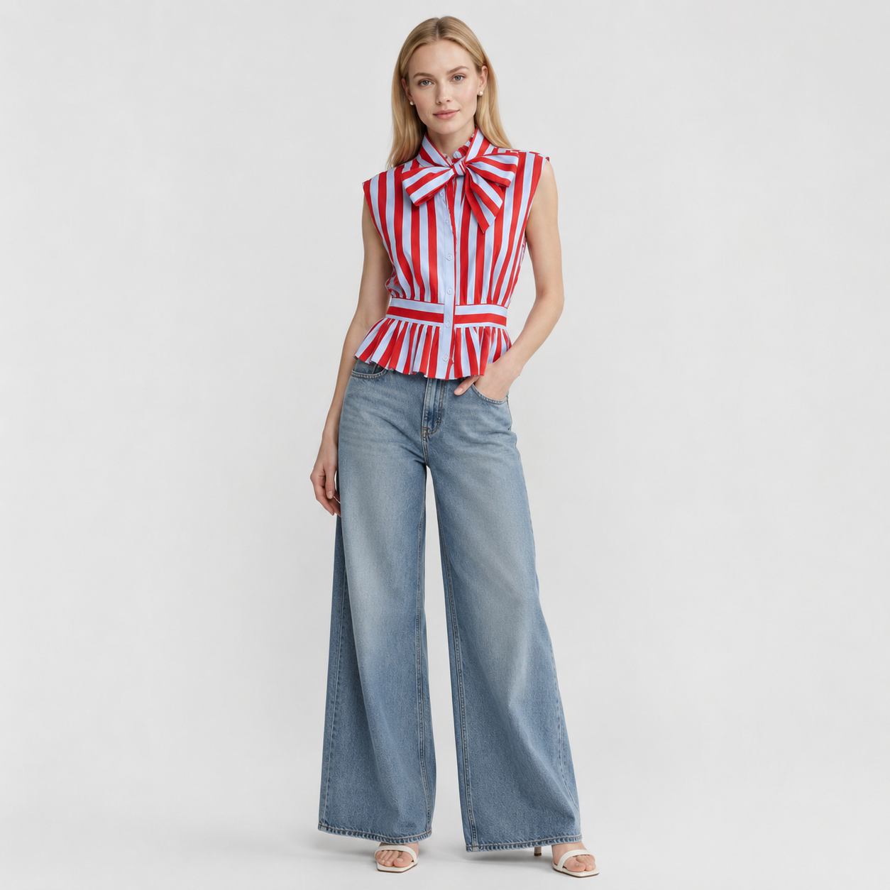 Blusa de Rayas con Moño en Tendencia