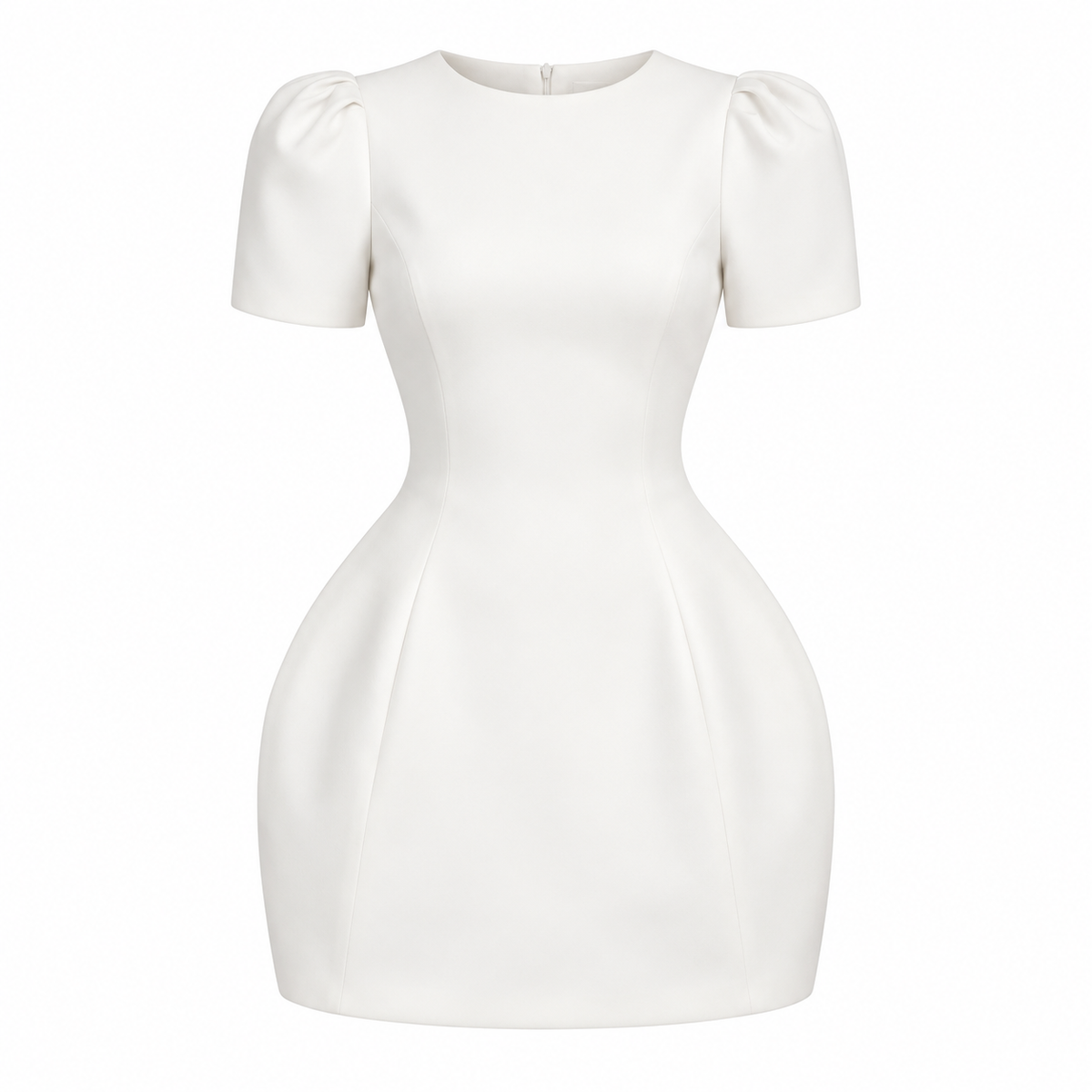 Elegante Vestido Mini Corto Casual Formal Manga Corta Abullonoda Cuello Redondo Moda Mujer En Tendencia