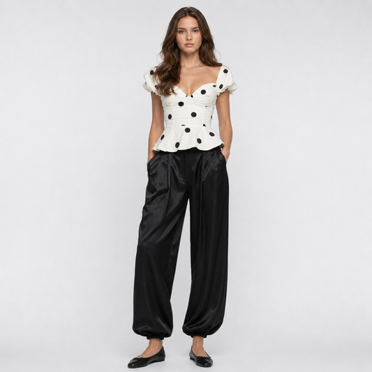 Pantalones Bombachos Holgados de Crepé Elegantes Tipo Globo para Mujer en Tendencia