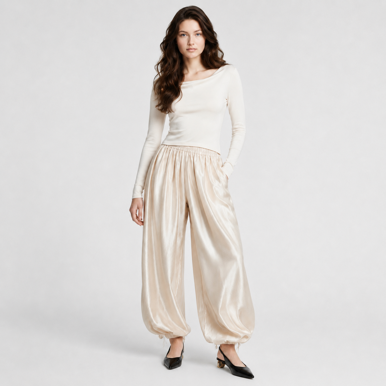 Pantalones Bombachos Holgados de Crepé Elegantes Tipo Globo para Mujer en Tendencia