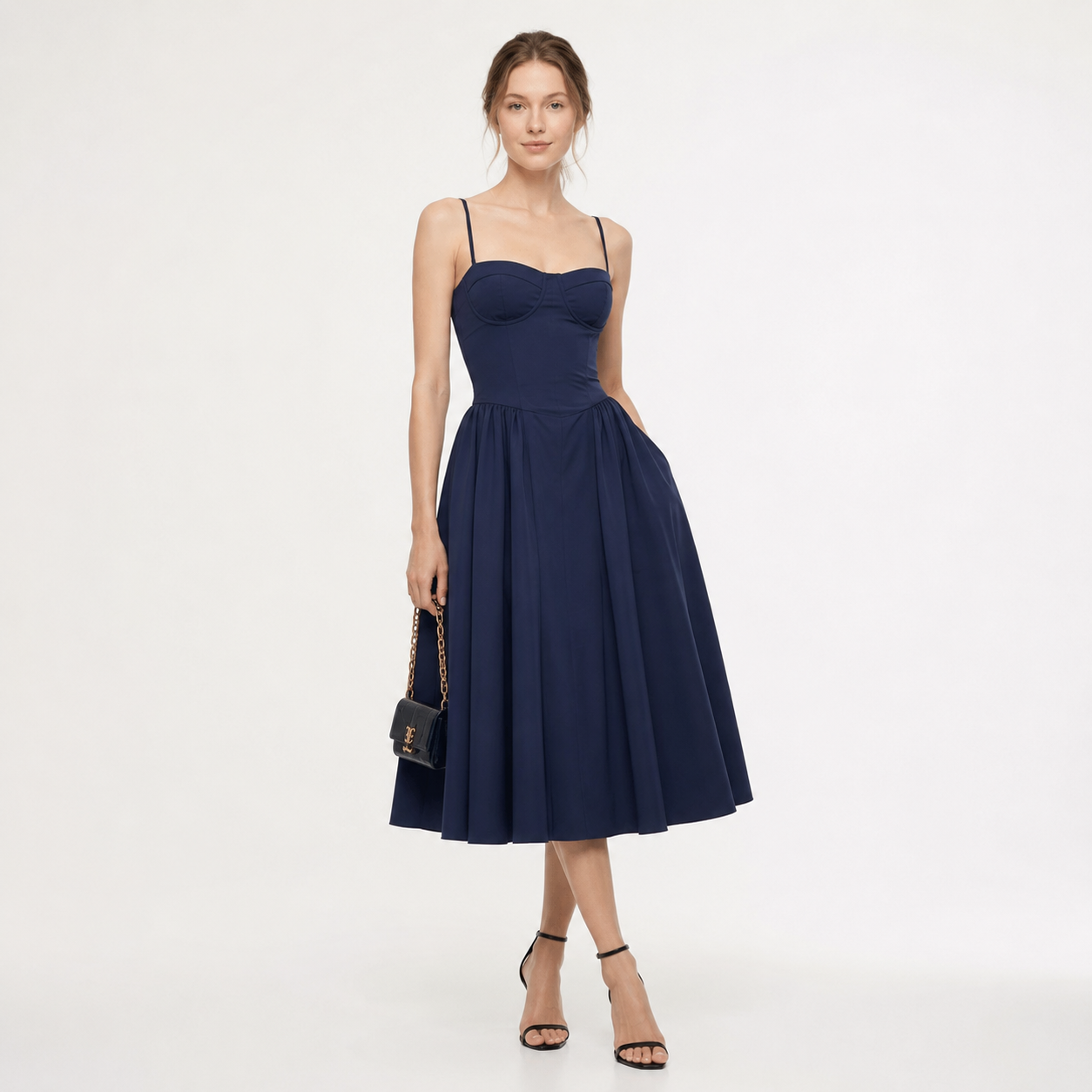 Vestido Midi con Corsé y Falda amplia para Mujer en Tendencia