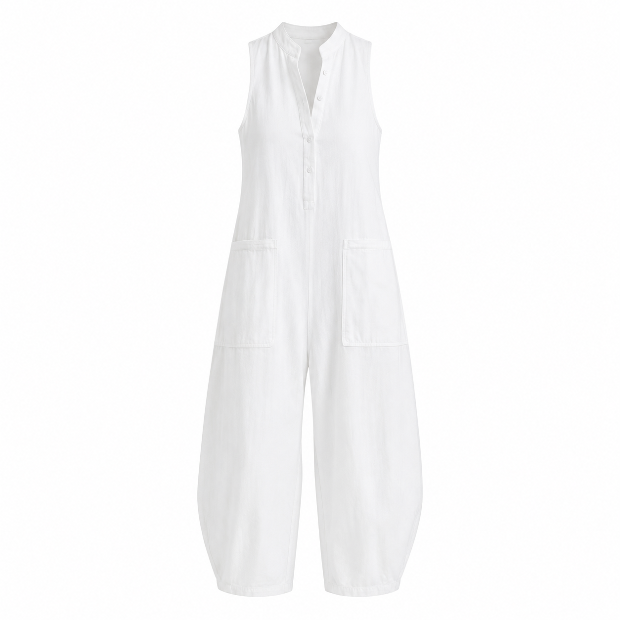 Elegante Mono Casual en Color Liso Holgado Pierna Ancha Sin Mangas Cuello Alto Con Botones Moda Mujer En Tendencia 4 Tonos Mas