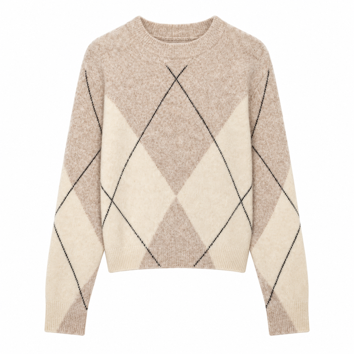 Elegante Sueter Manga Larga Cuello Redondo Retro Casual Jacquard Con Patrón Argly Moda Mujer En Tendencia